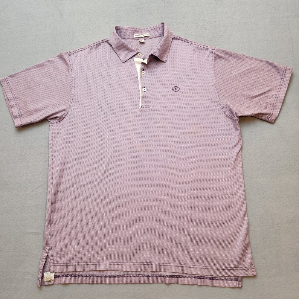 Peter Millar‎ Mens Purple Micro Pattern Cotton Short Sleeve Polo Shirt Large